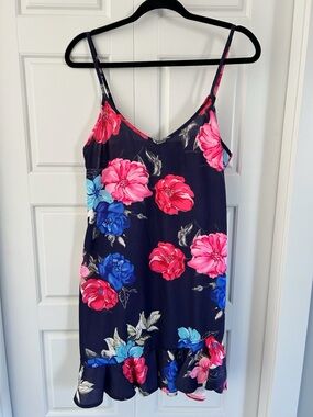 Navy Floral Slip Dress with Pink & Blue Blooms